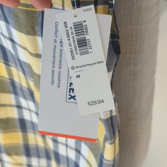Old Navy Men's Yellow Blue Plaid Shirt Short Sleeve Summer - Slim Fit Size M NWT - Picture 4 of 5